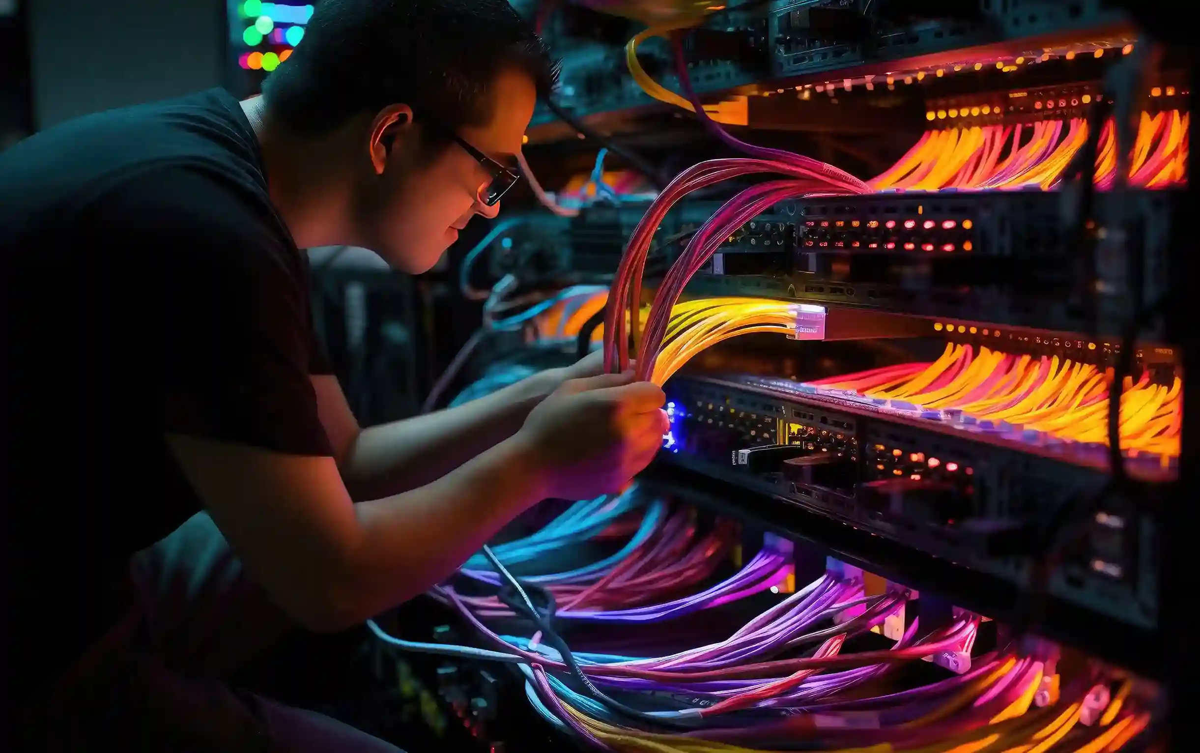 Field Engineer specialist performing fiber optic cable splicing
